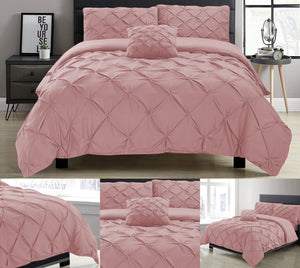 Dusky Pink Pin Tuck Duvet Cover With Pillow Cases 100% Cotton Bedding Sets Single Double King Super King All Sizes