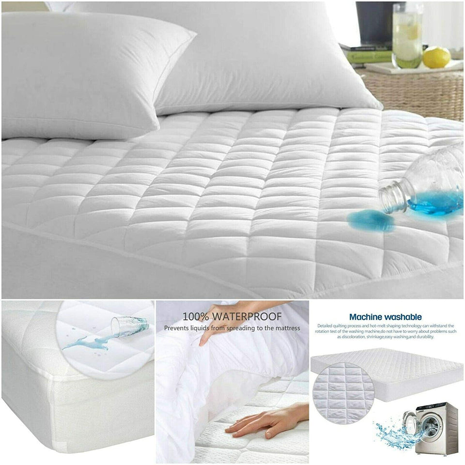 Quilted Waterproof Mattress Protector Topper 100% Cotton Extra Deep | BREATHABLE | RUSTLE FREE | ANTI ALLERGIC COVERS