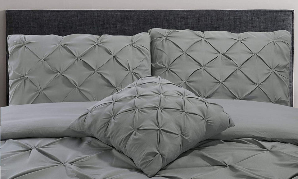 Silver Grey Pin Tuck Duvet Cover With Pillow Cases 100% Cotton Bedding Sets Single Double King Super King All Sizes