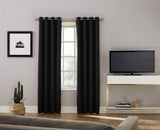 Thermal Blackout Ring Top Eyelet Curtains Ready Made Black Grey 2 Panels Curtain for Bedroom