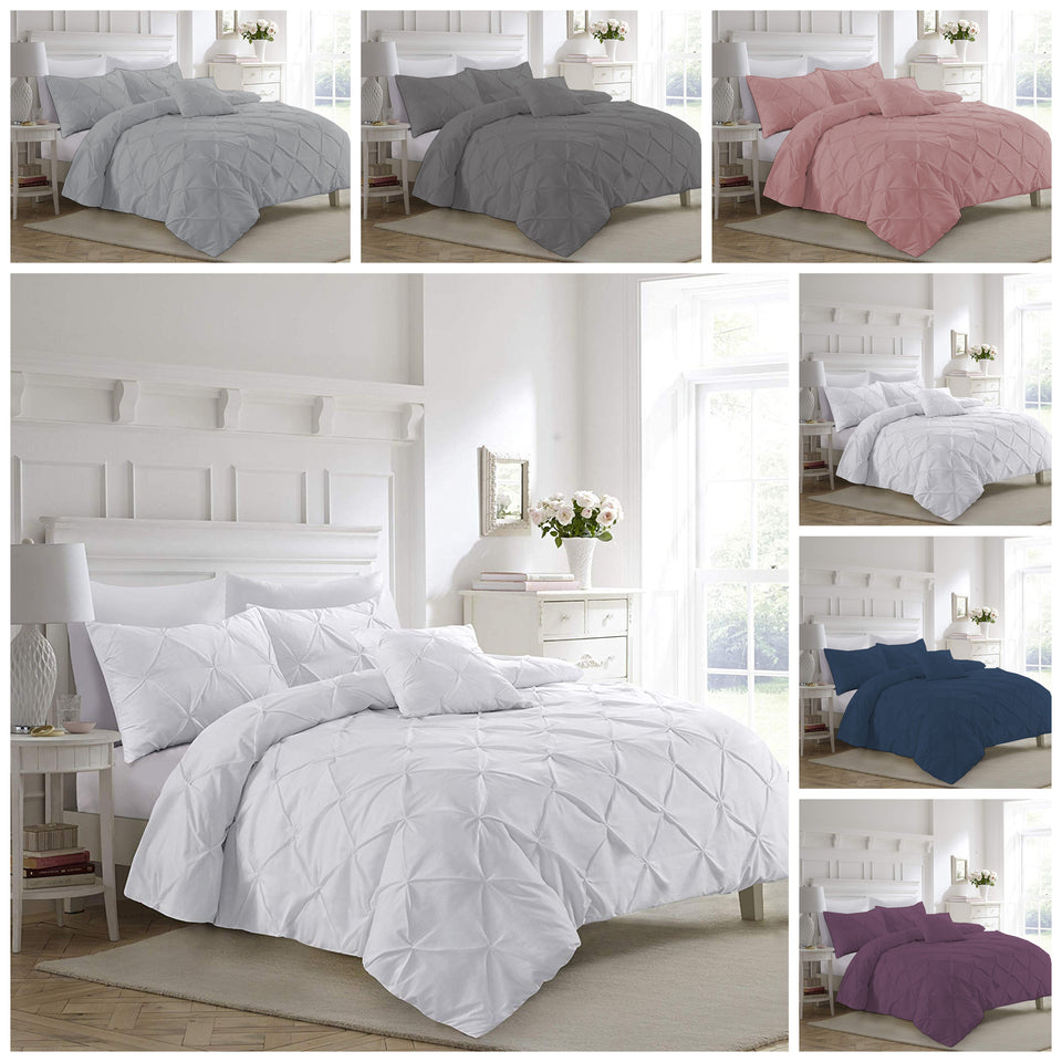 Pin Tuck Duvet Cover Set 100% Cotton Quilt Bedding Sets Single Double King Super King Bed Size