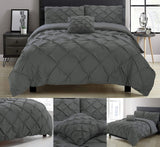 Charcoal Pin Tuck Duvet Cover With Pillow Cases 100% Cotton Bedding Sets Single Double King Super King Size