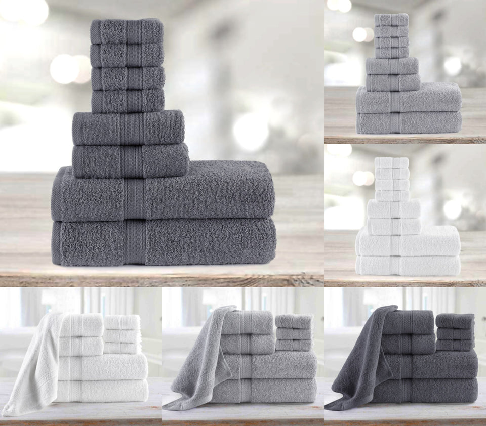 8 Piece Towel Bale Set 100% Egyptian Cotton 700 GSM Face Washcloths Hand Bath Towels