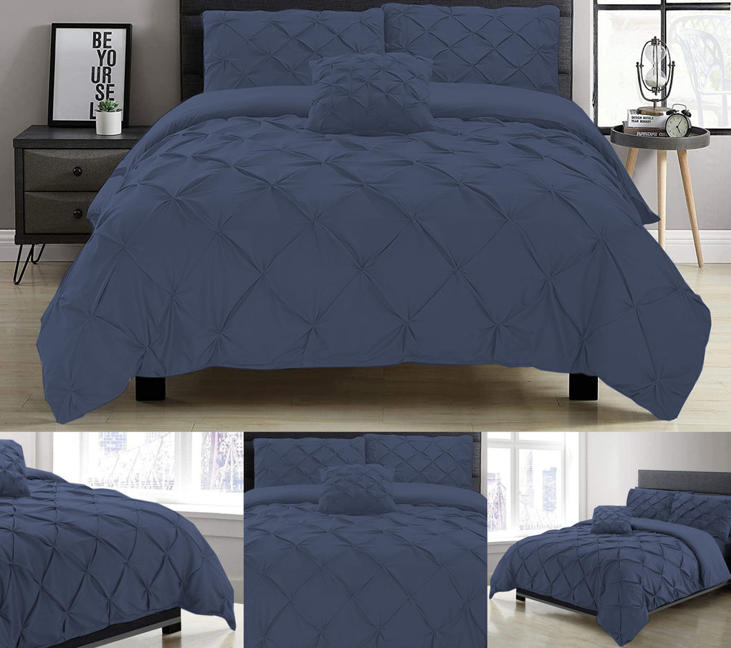 Navy Pin Tuck Duvet Cover With Pillow Cases 100% Cotton Bedding Sets Single Double King Super King All Sizes