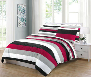 Stripe Reversible Duvet Cover Set 100% Cotton Double King Super King Size Bedding Sets - Threadnine