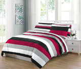 Stripe Reversible Duvet Cover Set 100% Cotton Double King Super King Size Bedding Sets - Threadnine