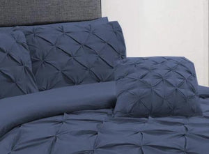 Navy Pin Tuck Duvet Cover With Pillow Cases 100% Cotton Bedding Sets Single Double King Super King All Sizes