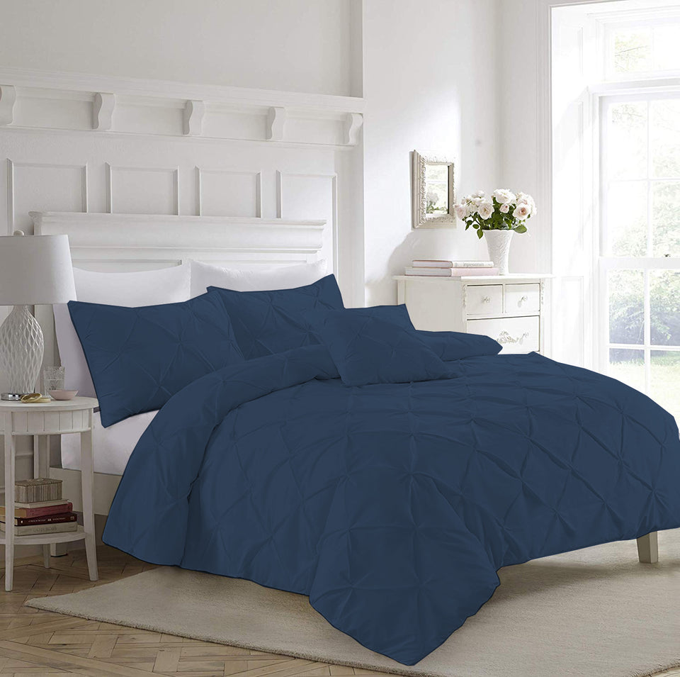 Pin Tuck Duvet Cover Set 100% Cotton Quilt Bedding Sets Single Double King Super King Bed Size
